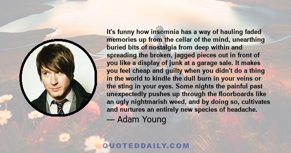 It's funny how insomnia has a way of hauling faded memories up from the cellar of the mind, unearthing buried bits of nostalgia from deep within and spreading the broken, jagged pieces out in front of you like a display