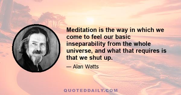 Meditation is the way in which we come to feel our basic inseparability from the whole universe, and what that requires is that we shut up.