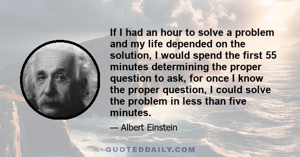 If I had an hour to solve a problem and my life depended on the solution, I would spend the first 55 minutes determining the proper question to ask, for once I know the proper question, I could solve the problem in less