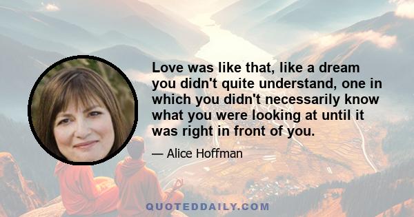 Love was like that, like a dream you didn't quite understand, one in which you didn't necessarily know what you were looking at until it was right in front of you.