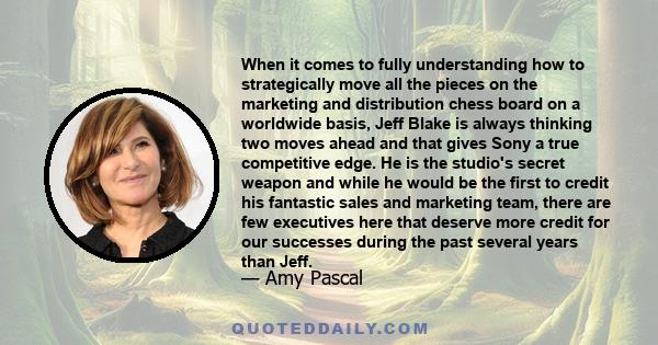 When it comes to fully understanding how to strategically move all the pieces on the marketing and distribution chess board on a worldwide basis, Jeff Blake is always thinking two moves ahead and that gives Sony a true