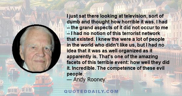 I just sat there looking at television, sort of dumb and thought how horrible it was. I had -- the grand aspects of it did not occur to me -- I had no notion of this terrorist network that existed. I knew the were a lot