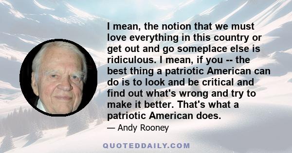 I mean, the notion that we must love everything in this country or get out and go someplace else is ridiculous. I mean, if you -- the best thing a patriotic American can do is to look and be critical and find out what's