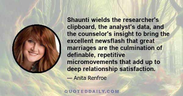 Shaunti wields the researcher's clipboard, the analyst's data, and the counselor's insight to bring the excellent newsflash that great marriages are the culmination of definable, repetitive micromovements that add up to