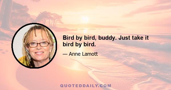 Bird by bird, buddy. Just take it bird by bird.