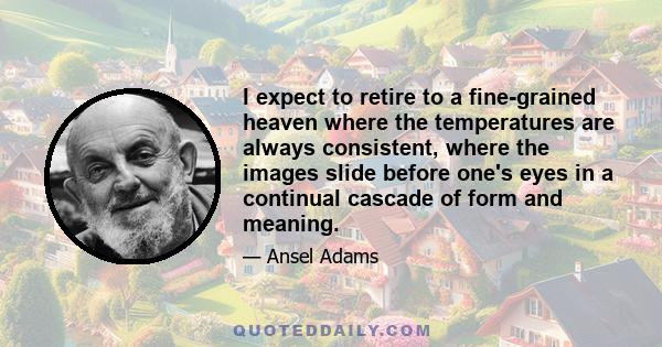 I expect to retire to a fine-grained heaven where the temperatures are always consistent, where the images slide before one's eyes in a continual cascade of form and meaning.