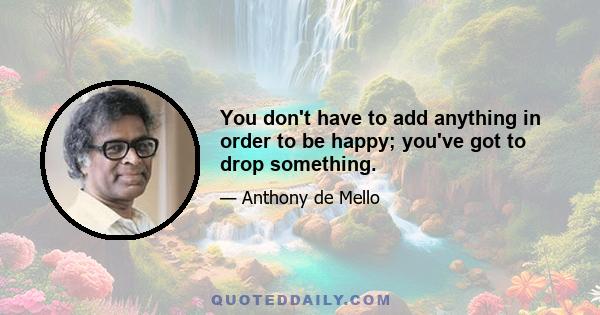 You don't have to add anything in order to be happy; you've got to drop something.