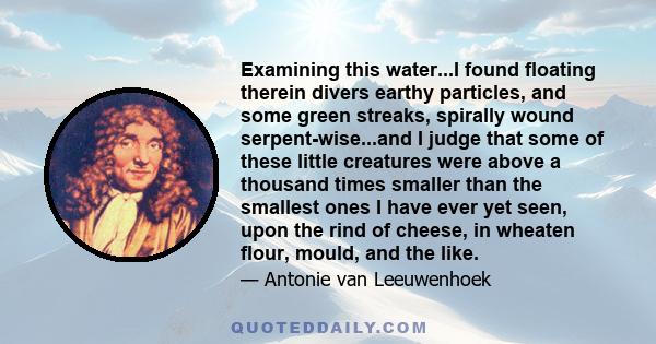Examining this water...I found floating therein divers earthy particles, and some green streaks, spirally wound serpent-wise...and I judge that some of these little creatures were above a thousand times smaller than the