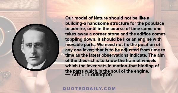 Our model of Nature should not be like a building-a handsome structure for the populace to admire, until in the course of time some one takes away a corner stone and the edifice comes toppling down. It should be like an