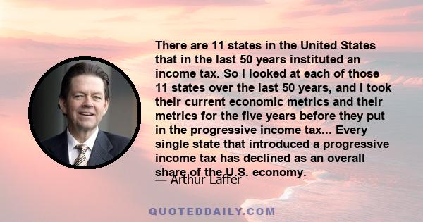 There are 11 states in the United States that in the last 50 years instituted an income tax. So I looked at each of those 11 states over the last 50 years, and I took their current economic metrics and their metrics for