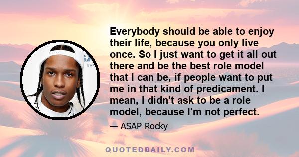 Everybody should be able to enjoy their life, because you only live once. So I just want to get it all out there and be the best role model that I can be, if people want to put me in that kind of predicament. I mean, I