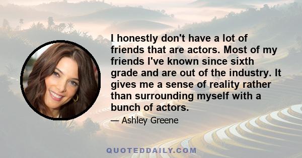 I honestly don't have a lot of friends that are actors. Most of my friends I've known since sixth grade and are out of the industry. It gives me a sense of reality rather than surrounding myself with a bunch of actors.