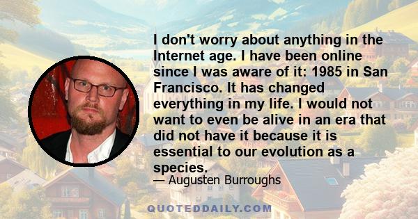I don't worry about anything in the Internet age. I have been online since I was aware of it: 1985 in San Francisco. It has changed everything in my life. I would not want to even be alive in an era that did not have it