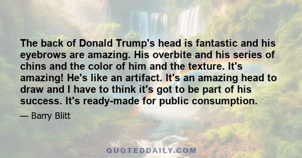 The back of Donald Trump's head is fantastic and his eyebrows are amazing. His overbite and his series of chins and the color of him and the texture. It's amazing! He's like an artifact. It's an amazing head to draw and