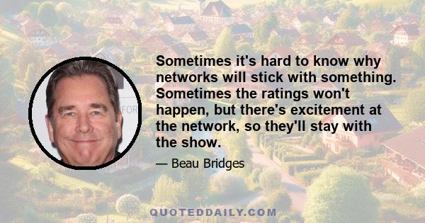 Sometimes it's hard to know why networks will stick with something. Sometimes the ratings won't happen, but there's excitement at the network, so they'll stay with the show.