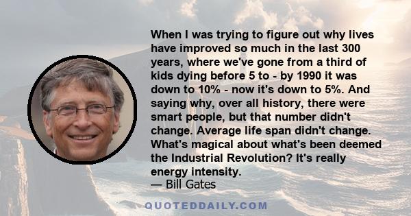 When I was trying to figure out why lives have improved so much in the last 300 years, where we've gone from a third of kids dying before 5 to - by 1990 it was down to 10% - now it's down to 5%. And saying why, over all