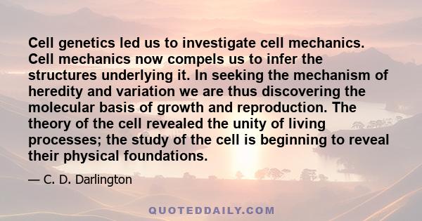Cell genetics led us to investigate cell mechanics. Cell mechanics now compels us to infer the structures underlying it. In seeking the mechanism of heredity and variation we are thus discovering the molecular basis of