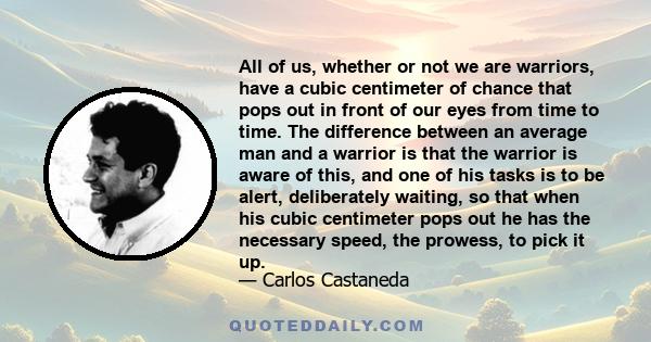 All of us, whether or not we are warriors, have a cubic centimeter of chance that pops out in front of our eyes from time to time. The difference between an average man and a warrior is that the warrior is aware of