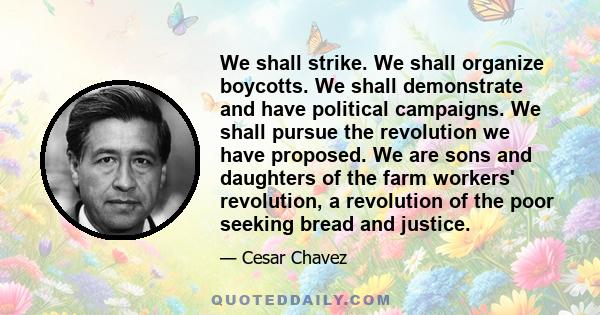 We shall strike. We shall organize boycotts. We shall demonstrate and have political campaigns. We shall pursue the revolution we have proposed. We are sons and daughters of the farm workers' revolution, a revolution of