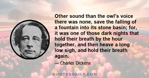 Other sound than the owl's voice there was none, save the falling of a fountain into its stone basin; for, it was one of those dark nights that hold their breath by the hour together, and then heave a long low sigh, and