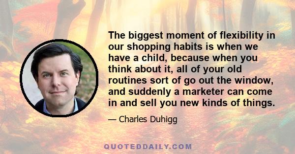 The biggest moment of flexibility in our shopping habits is when we have a child, because when you think about it, all of your old routines sort of go out the window, and suddenly a marketer can come in and sell you new