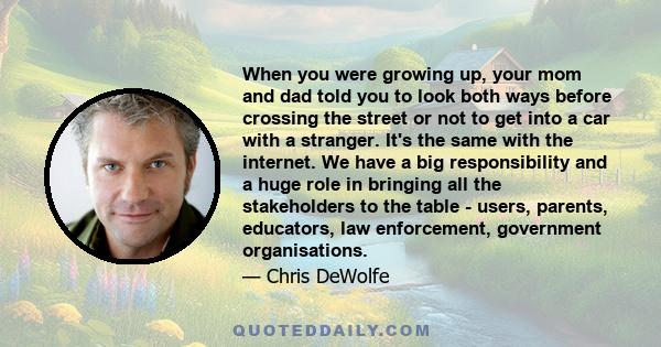 When you were growing up, your mom and dad told you to look both ways before crossing the street or not to get into a car with a stranger. It's the same with the internet. We have a big responsibility and a huge role in