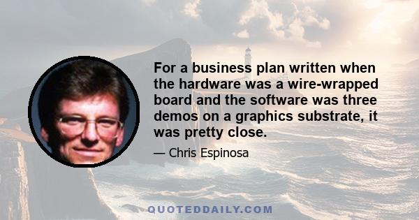 For a business plan written when the hardware was a wire-wrapped board and the software was three demos on a graphics substrate, it was pretty close.