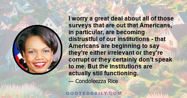 I worry a great deal about all of those surveys that are out that Americans, in particular, are becoming distrustful of our institutions - that Americans are beginning to say they're either irrelevant or they're corrupt
