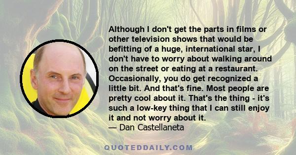 Although I don't get the parts in films or other television shows that would be befitting of a huge, international star, I don't have to worry about walking around on the street or eating at a restaurant. Occasionally,