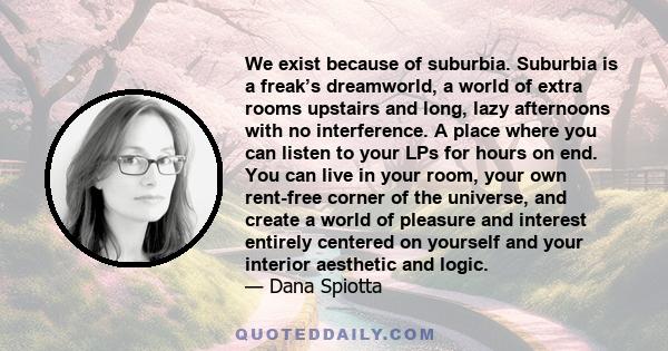 We exist because of suburbia. Suburbia is a freak’s dreamworld, a world of extra rooms upstairs and long, lazy afternoons with no interference. A place where you can listen to your LPs for hours on end. You can live in