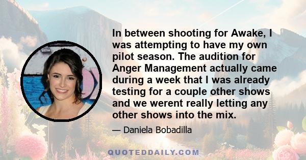 In between shooting for Awake, I was attempting to have my own pilot season. The audition for Anger Management actually came during a week that I was already testing for a couple other shows and we werent really letting