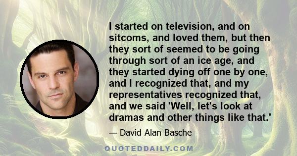 I started on television, and on sitcoms, and loved them, but then they sort of seemed to be going through sort of an ice age, and they started dying off one by one, and I recognized that, and my representatives