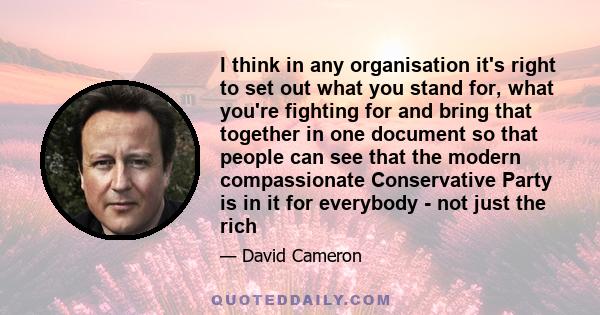 I think in any organisation it's right to set out what you stand for, what you're fighting for and bring that together in one document so that people can see that the modern compassionate Conservative Party is in it for