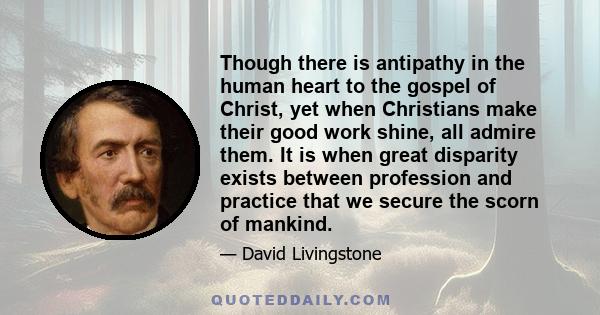 Though there is antipathy in the human heart to the gospel of Christ, yet when Christians make their good work shine, all admire them. It is when great disparity exists between profession and practice that we secure the