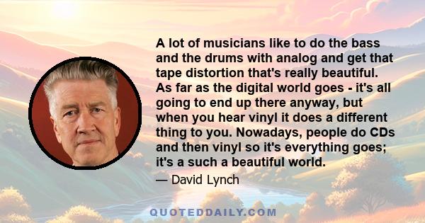 A lot of musicians like to do the bass and the drums with analog and get that tape distortion that's really beautiful. As far as the digital world goes - it's all going to end up there anyway, but when you hear vinyl it