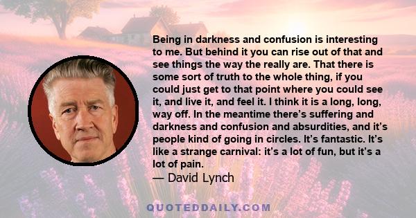 Being in darkness and confusion is interesting to me. But behind it you can rise out of that and see things the way the really are. That there is some sort of truth to the whole thing, if you could just get to that