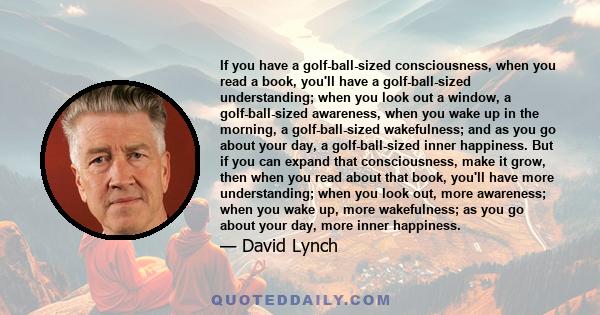If you have a golf-ball-sized consciousness, when you read a book, you'll have a golf-ball-sized understanding; when you look out a window, a golf-ball-sized awareness, when you wake up in the morning, a golf-ball-sized