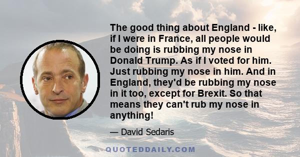 The good thing about England - like, if I were in France, all people would be doing is rubbing my nose in Donald Trump. As if I voted for him. Just rubbing my nose in him. And in England, they'd be rubbing my nose in it
