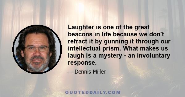 Laughter is one of the great beacons in life because we don't refract it by gunning it through our intellectual prism. What makes us laugh is a mystery - an involuntary response.