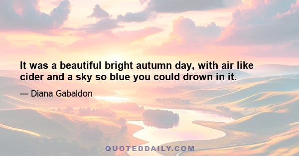 It was a beautiful bright autumn day, with air like cider and a sky so blue you could drown in it.