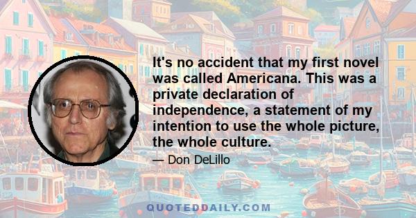 It's no accident that my first novel was called Americana. This was a private declaration of independence, a statement of my intention to use the whole picture, the whole culture.