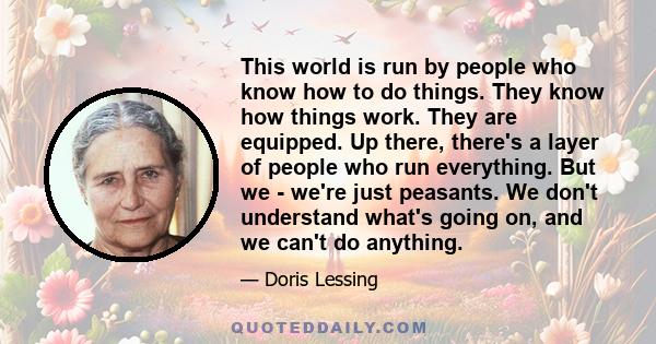 This world is run by people who know how to do things. They know how things work. They are equipped. Up there, there's a layer of people who run everything. But we - we're just peasants. We don't understand what's going