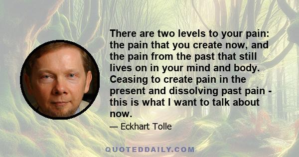 There are two levels to your pain: the pain that you create now, and the pain from the past that still lives on in your mind and body. Ceasing to create pain in the present and dissolving past pain - this is what I want