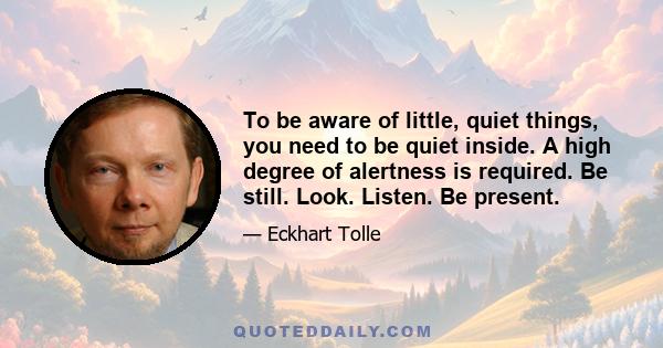 To be aware of little, quiet things, you need to be quiet inside. A high degree of alertness is required. Be still. Look. Listen. Be present.