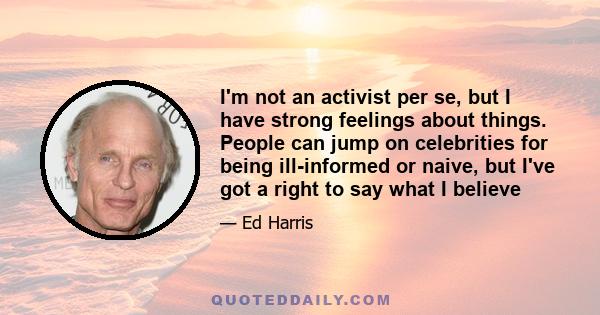 I'm not an activist per se, but I have strong feelings about things. People can jump on celebrities for being ill-informed or naive, but I've got a right to say what I believe