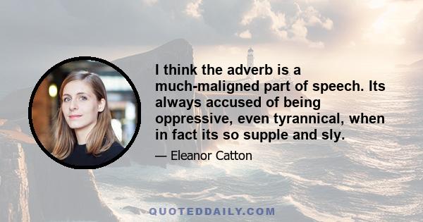 I think the adverb is a much-maligned part of speech. Its always accused of being oppressive, even tyrannical, when in fact its so supple and sly.