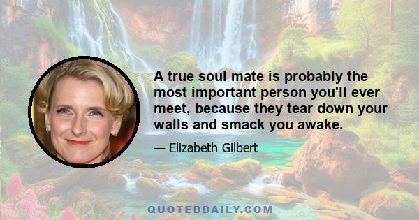 A true soul mate is probably the most important person you'll ever meet, because they tear down your walls and smack you awake.