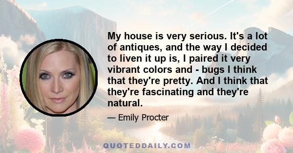My house is very serious. It's a lot of antiques, and the way I decided to liven it up is, I paired it very vibrant colors and - bugs I think that they're pretty. And I think that they're fascinating and they're natural.