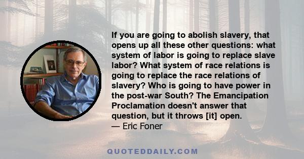 If you are going to abolish slavery, that opens up all these other questions: what system of labor is going to replace slave labor? What system of race relations is going to replace the race relations of slavery? Who is