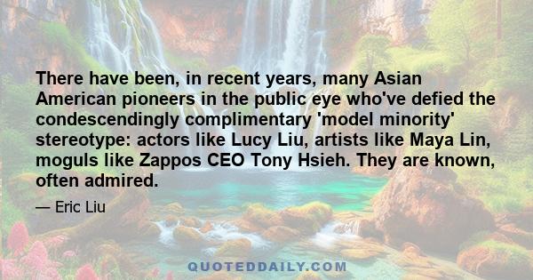 There have been, in recent years, many Asian American pioneers in the public eye who've defied the condescendingly complimentary 'model minority' stereotype: actors like Lucy Liu, artists like Maya Lin, moguls like